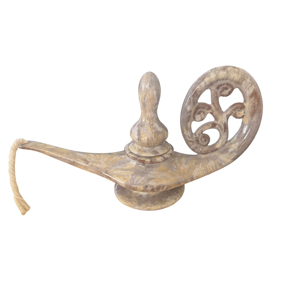 Bill and Vive Mohl Ceramic Genie oil Lamp Marbleized Tan Gold Glaze with Wick